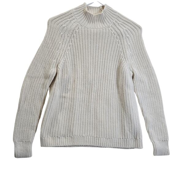 Kendall and Kylie Cream Chunky Cable Knit Mock Neck Sweater Cut Out Back Small - Picture 2 of 8
